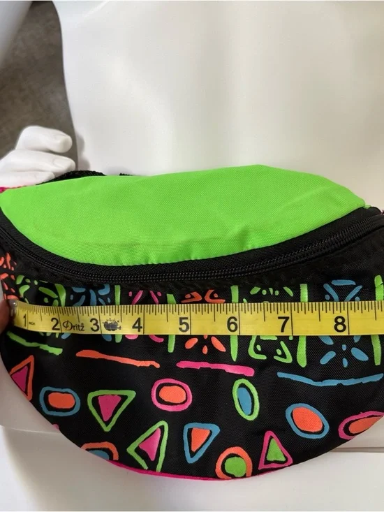 Neon Patterned Black Waist Bag with Lime Green Top 80s-90s vibes! Unisex! - Picture 10 of 14